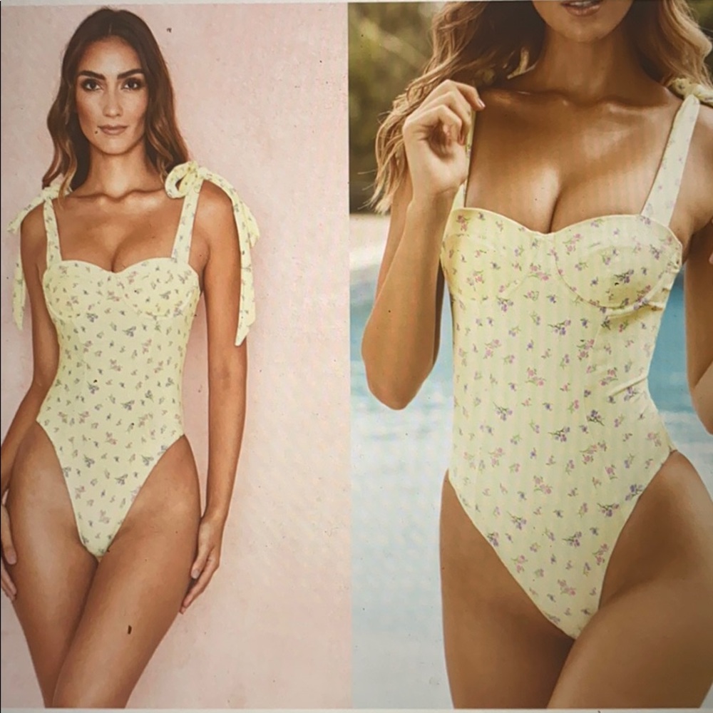 House of CB Lemon Floral Tie Strap Swimsuit